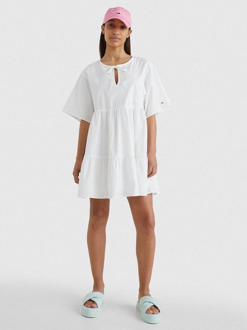 Női Tommy Hilfiger Tiered Kaftan Dresses Fehér | HU 134OKI